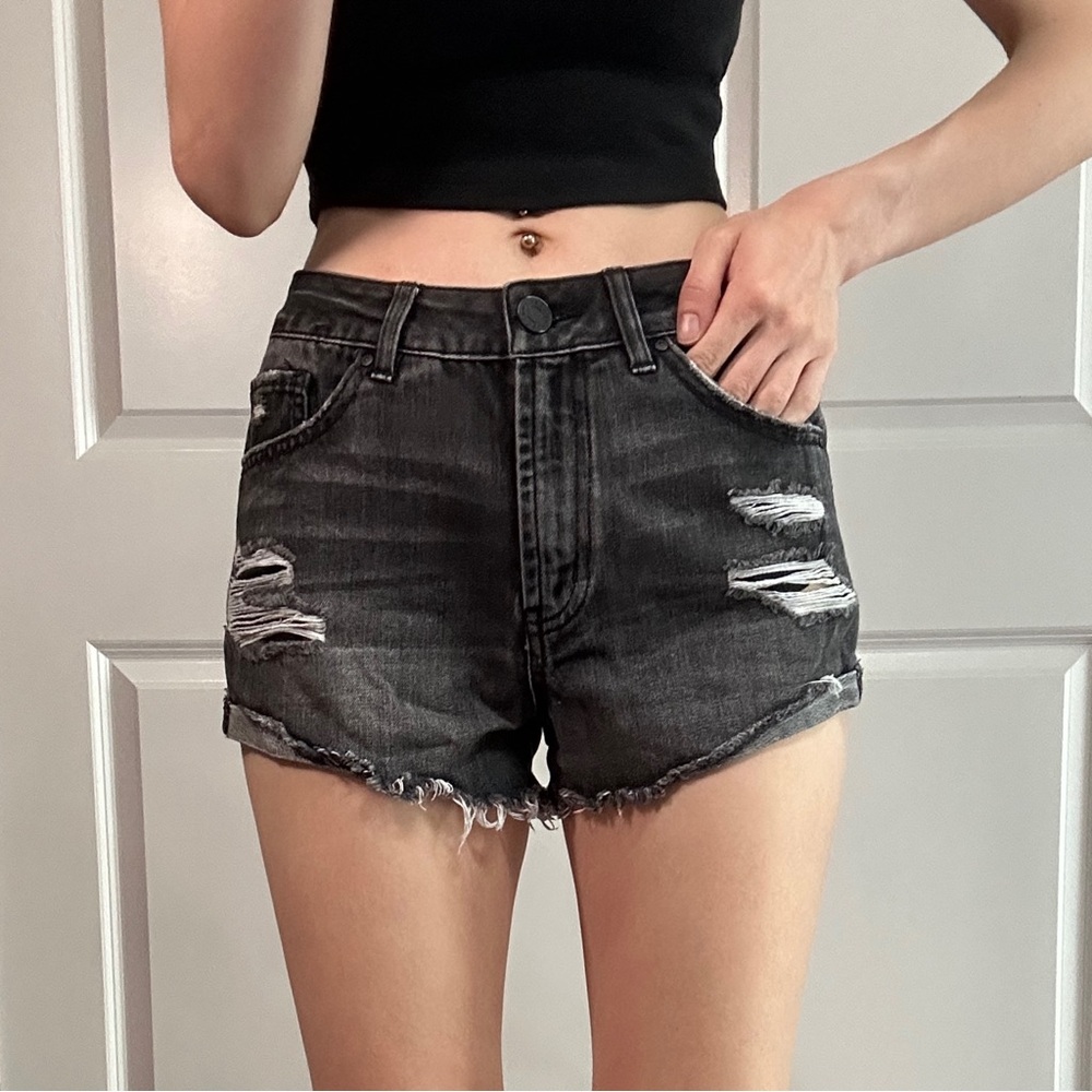 Black Cut-Off Denim Shorts (Refuge)